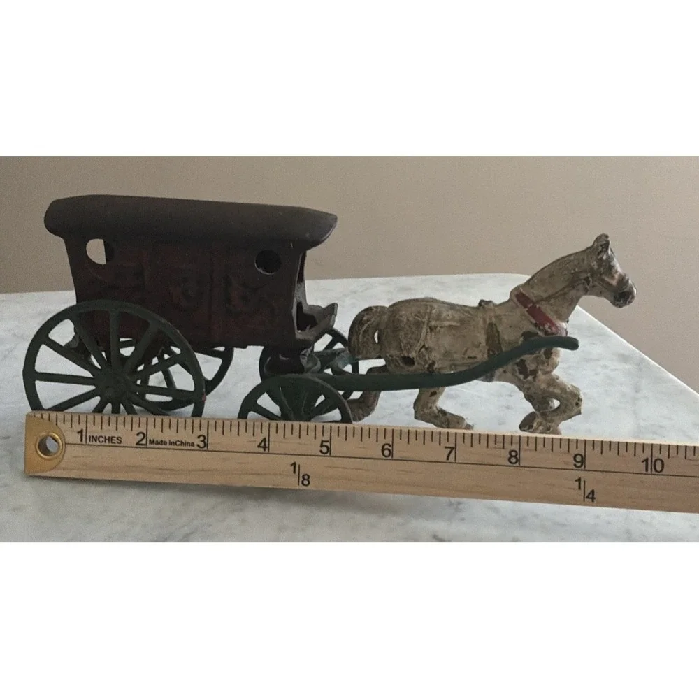 Antique Cast Iron Horse Drawn Ice Wagon Early 1900s